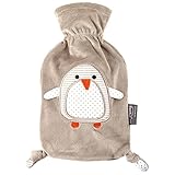 Fashy „Pia“ 35720.4 Wärmflasche / Kinderwärmflasche Pinguin ~ Thermoplast- Wärmeflasche mit kuschelweichem Flauschbezug aus 100% Polyester, robust und langlebig ~ 0,8 Liter